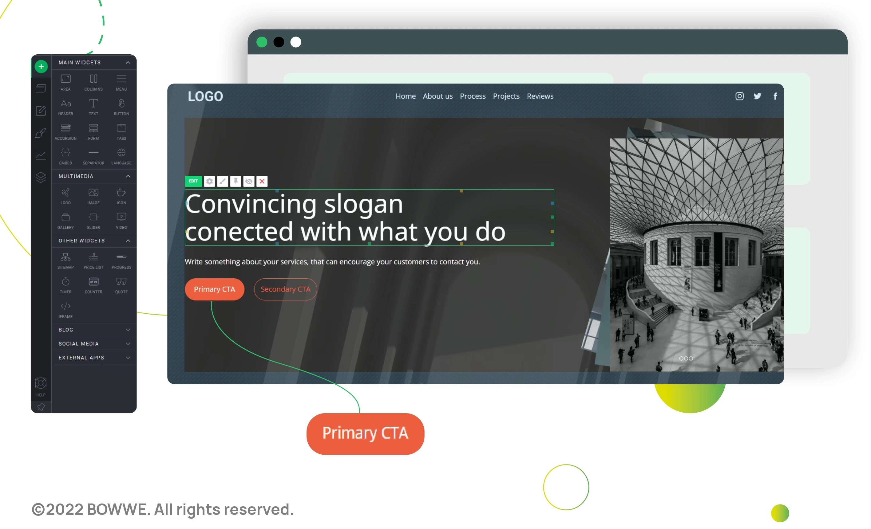 Grafika z BOWWE Builderem i szablonem landing page